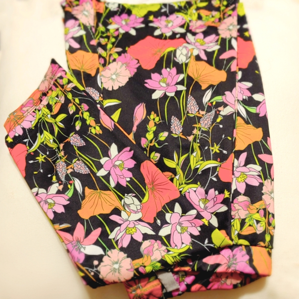 ASOS Neon Floral on black leggings, stretchy waist, size US 6 small